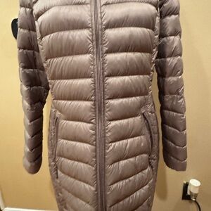 Women's Taupe Quilted Hooded Coat